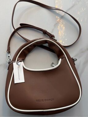 Melie Bianco Brown Shoulder Bag with White Trim